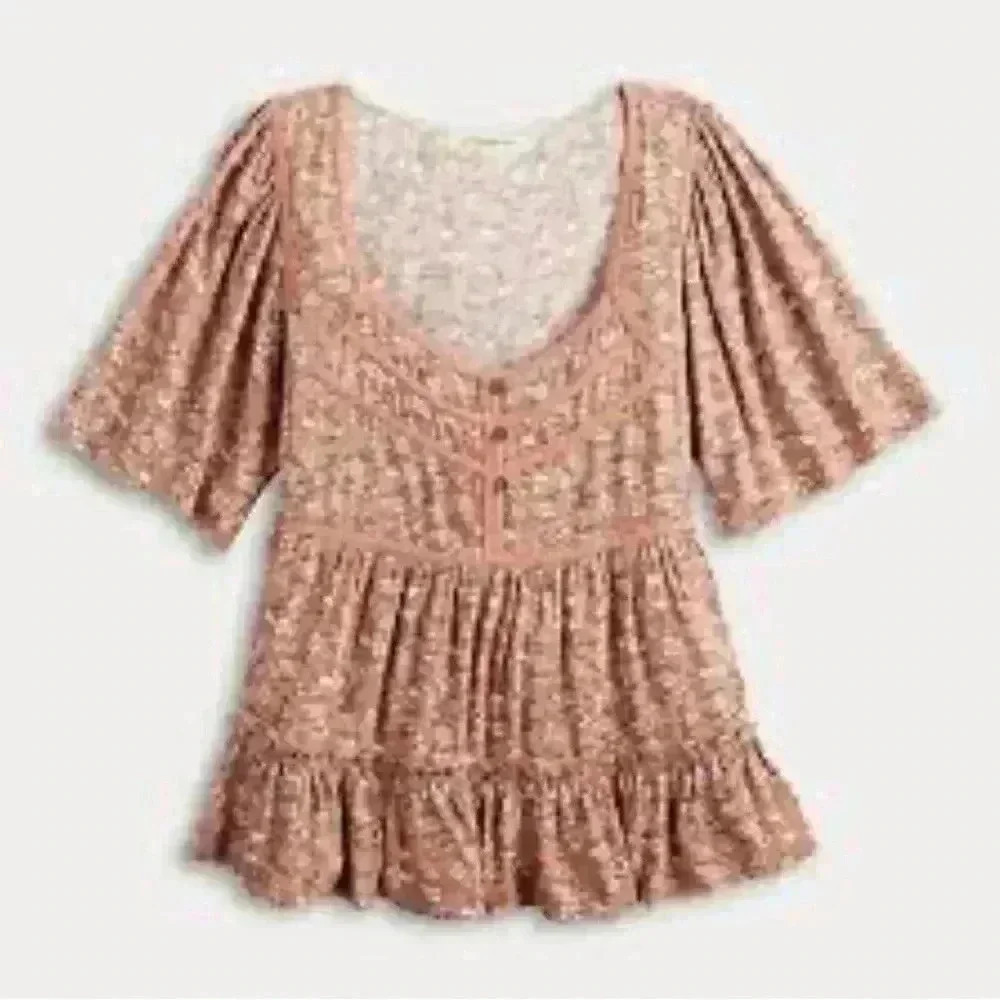 Rewind Juniors Boho Floral Peasant Top XL